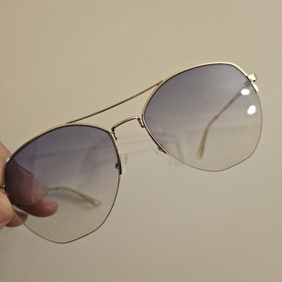 Calvin Klein Gold Aviator Sunglasses w/ Purple Gradient Lenses - Picture 2 of 4